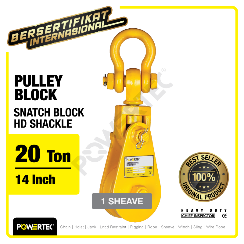 Snatch Block / Pulley Block Shackle 20 Ton – 14″ HD 1 Sheave POWERTEC
