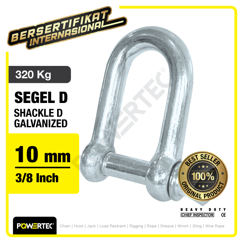 Shackle D Galvanized 10mm – 3/8″ POWERTEC Segel Dee Galvanis