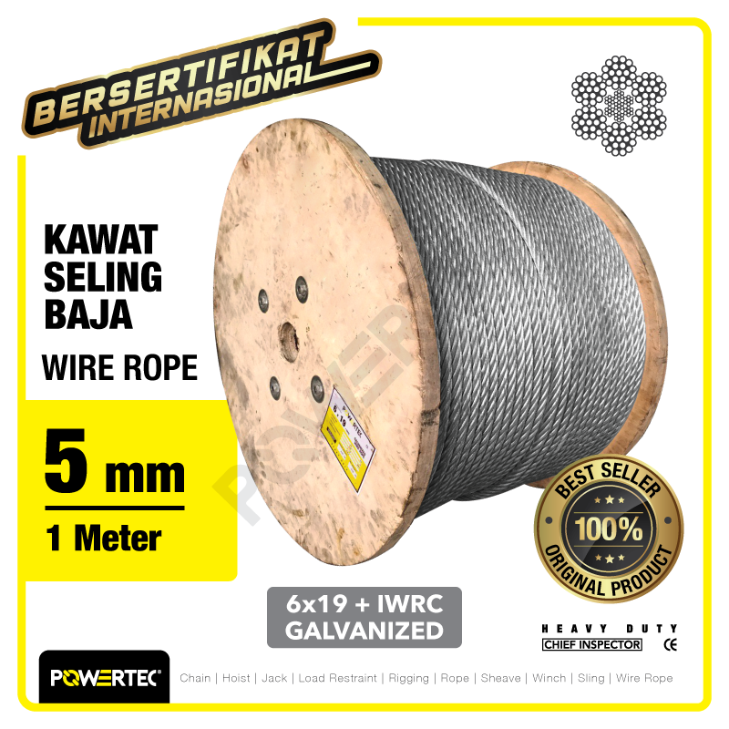 Wire Rope / Kawat Seling Baja 6×19 IWRC 5mm Galv POWERTEC – 1 Meter