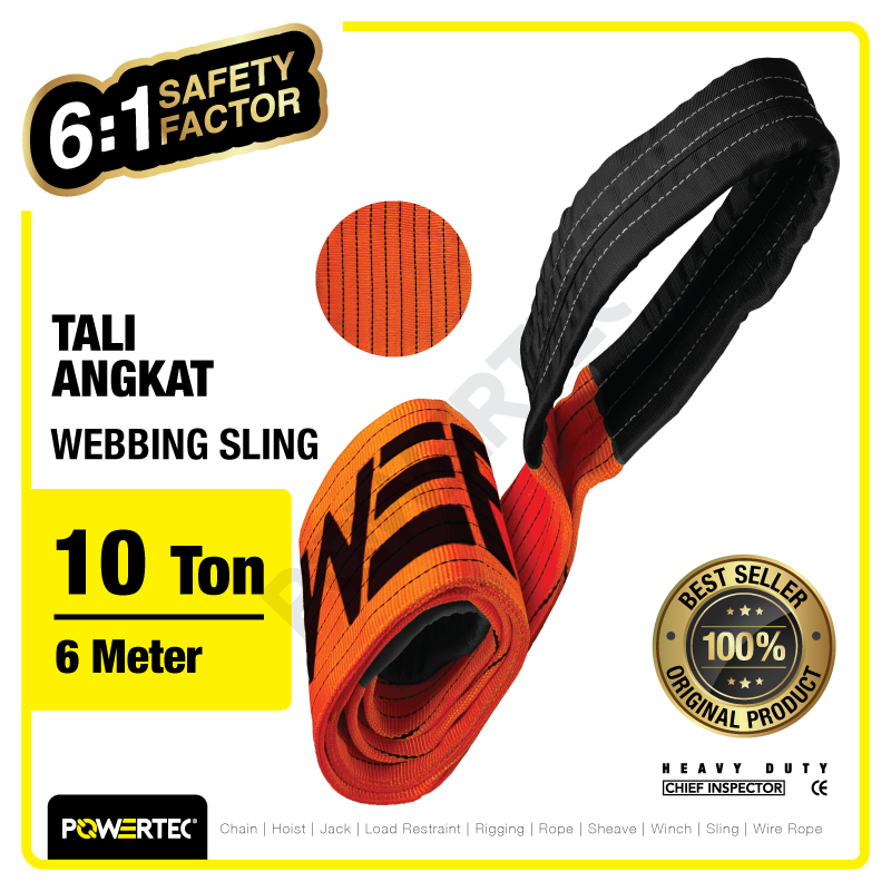 Webbing Sling Belt / Tali Angkat 10 Ton x 6 Meter POWERTEC Double Ply