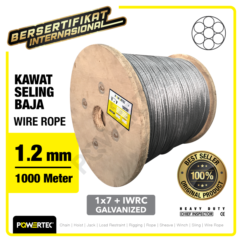 Wire Rope / Kawat Seling Baja 1×7 1.2mm Galv POWERTEC – 1000m