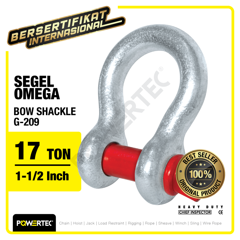 Bow Shackle Omega G209 17 Ton – 1-1/2″ POWERTEC Segel Screw Pin