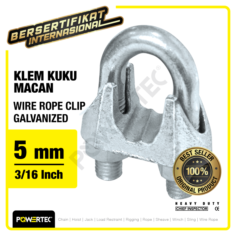 Wire Rope Clip / Klem Seling Kuku Macan Galv 5mm – 3/16″ POWERTEC