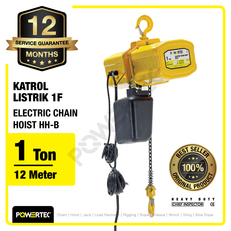 Electric Chain Hoist 1 Ton x 12 Meter HH-B 1F POWERTEC