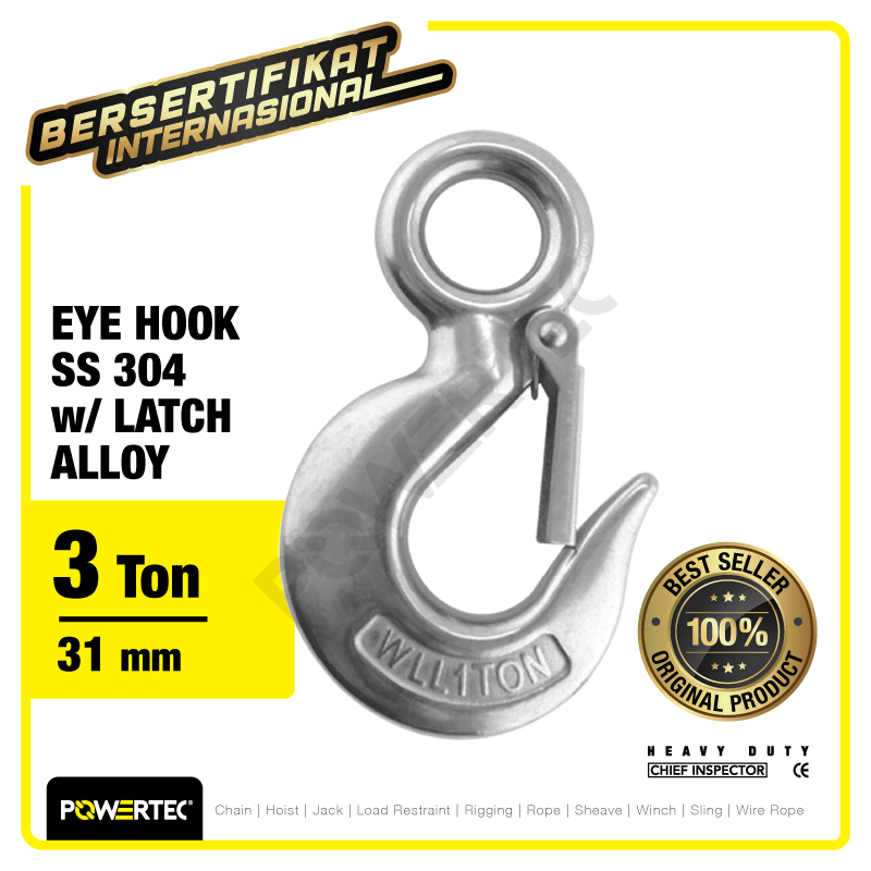 Eye Hoist Hook with Latch SS 304 – 3 Ton POWERTEC