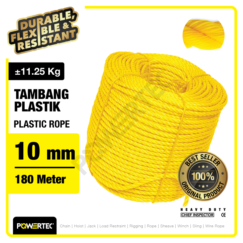 Tali Tambang Plastik 10mm x 180m Plastic Rope POWERTEC – Kuning