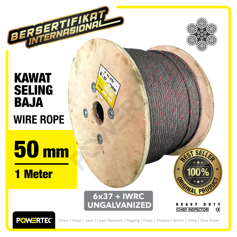 Wire Rope / Kawat Seling Baja 6×37 IWRC 50mm Ungalv POWERTEC – 1 Meter