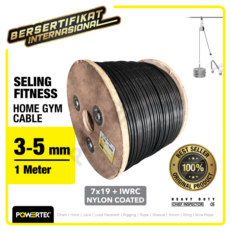 Seling Fitness / Home Gym Cable 7×19 IWRC 3-5mm POWERTEC – 1 Meter