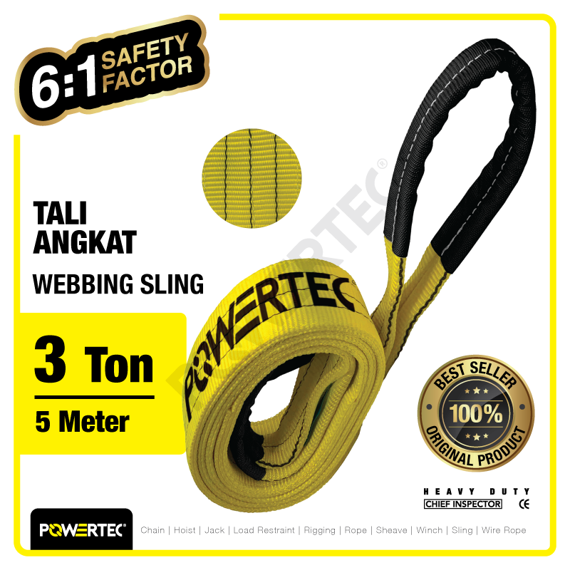 Webbing Sling Belt / Tali Angkat 3 Ton x 5 Meter POWERTEC Double Ply