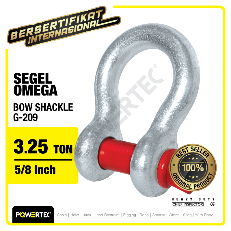 Bow Shackle Omega G209 3.25 Ton – 5/8″ POWERTEC Segel Screw Pin