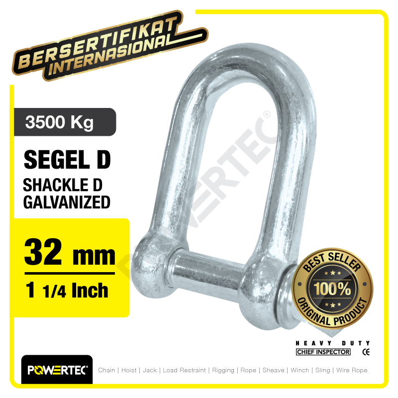 Shackle D Galvanized 32mm – 1-1/4″ POWERTEC Segel Dee Galvanis