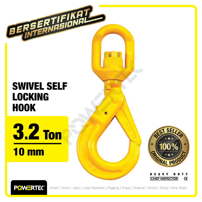 Swivel Self-Locking Hook 10mm – 3.2 Ton POWERTEC