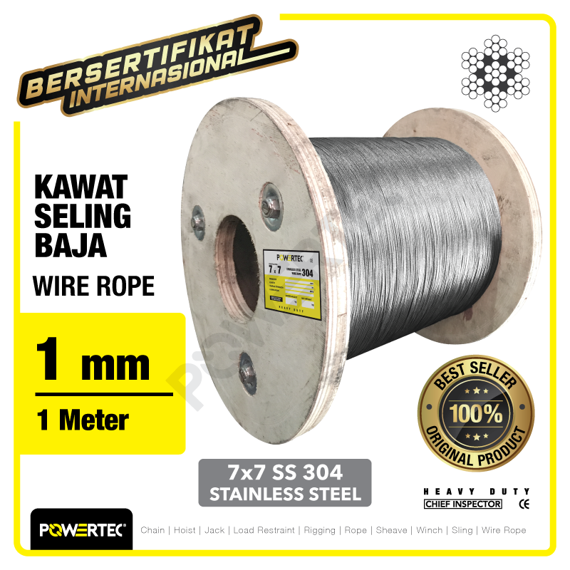 Wire Rope / Kawat Seling Baja 7×7 SS 304 1mm POWERTEC – 1 Meter