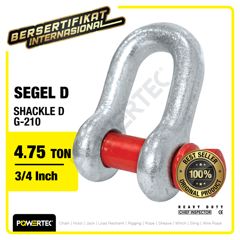 Shackle D G210 4.75 Ton – 3/4″ POWERTEC Segel Dee Screw Pin