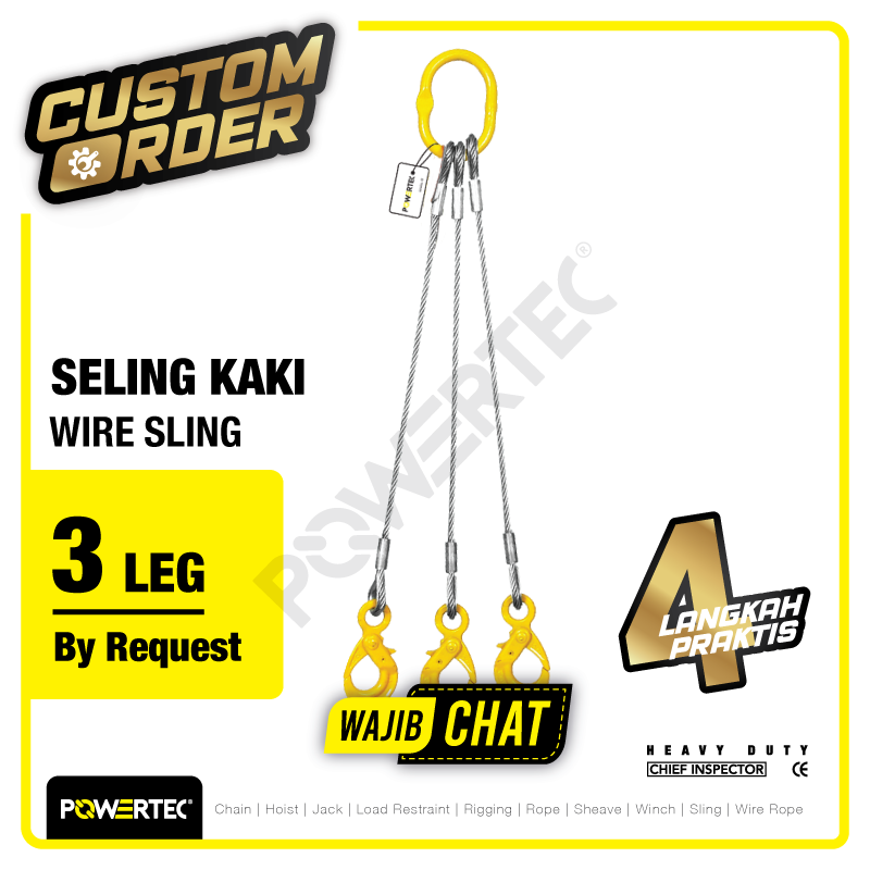 [WAJIB CHAT] Wire Sling 3 Legs / Seling 3 kaki POWERTEC – Custom Order