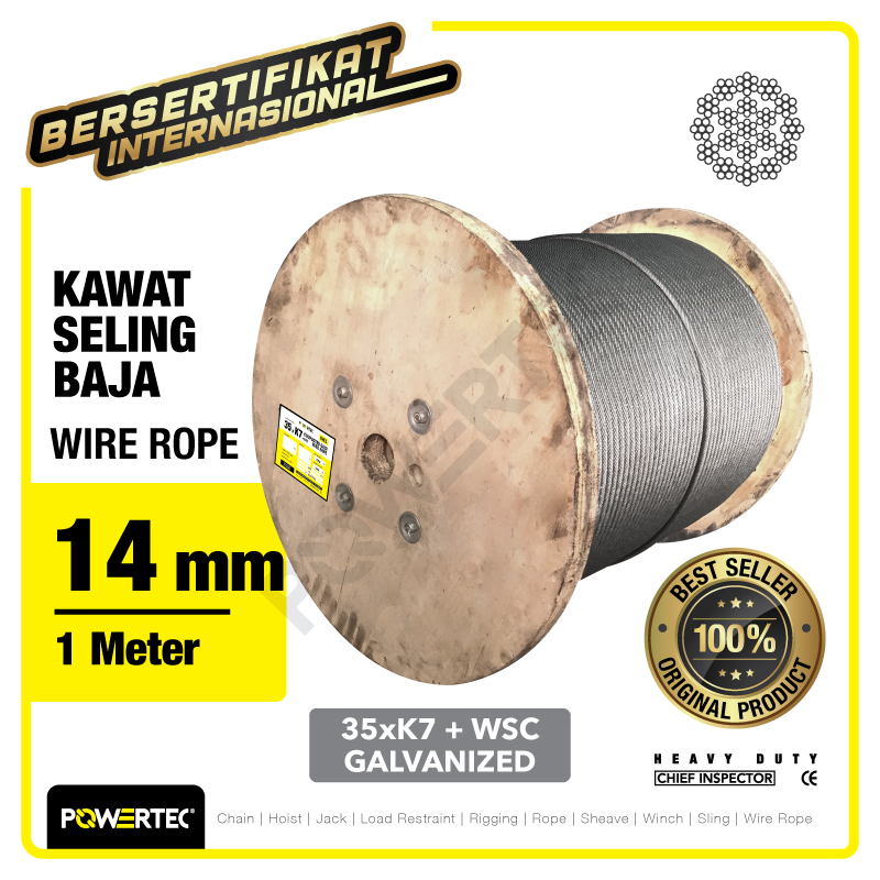 Wire Rope / Kawat Seling Baja 35xK7 WSC 14mm Galv POWERTEC – 1 Meter