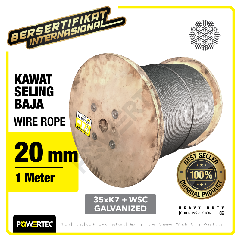 Wire Rope / Kawat Seling Baja 35xK7 WSC 20mm Galv POWERTEC – 1 Meter