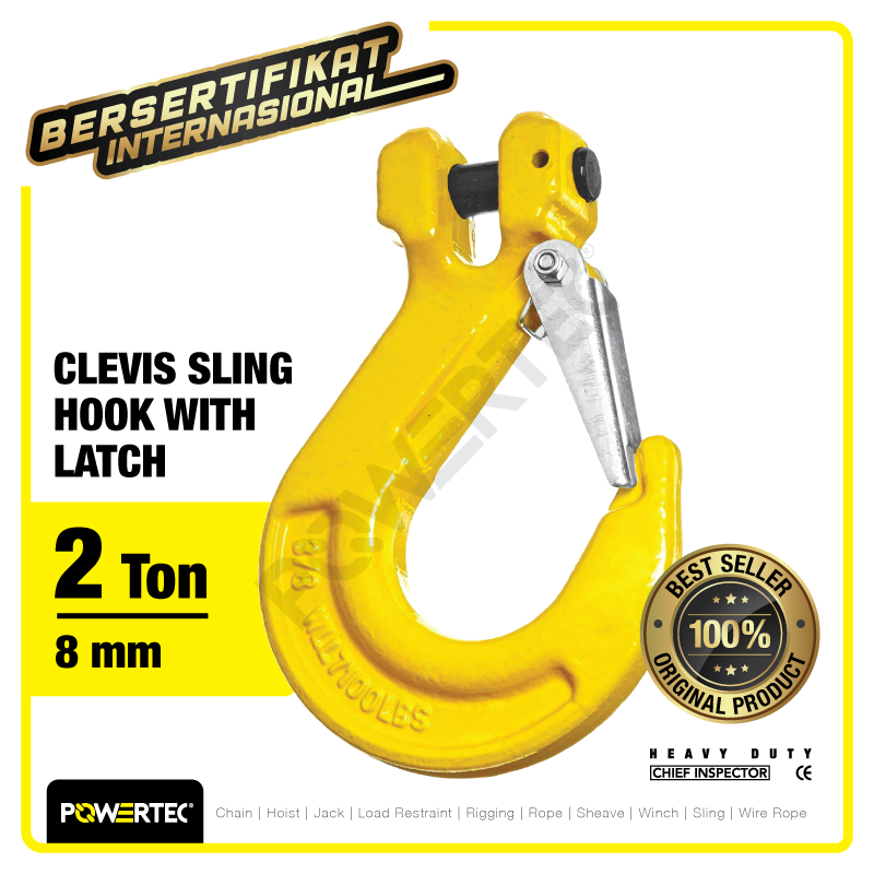 Clevis Sling Hook with Latch 8mm – 2 Ton POWERTEC