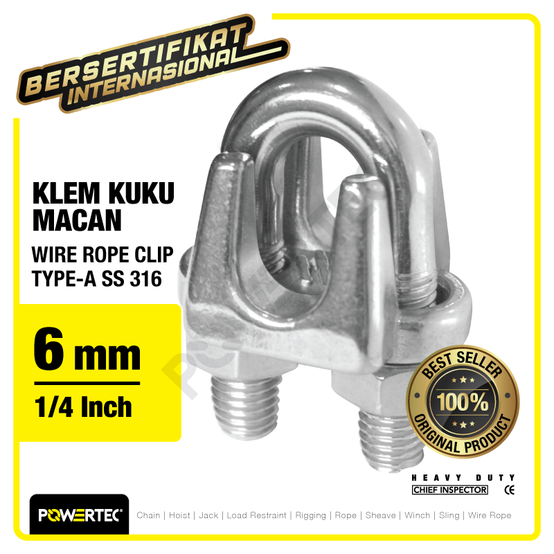 Wire Rope Clip / Klem Seling Kuku Macan SS 316 6mm POWERTEC Bulldog