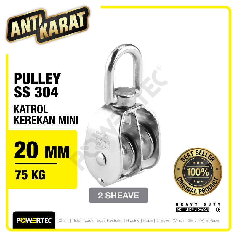 Small Pulley SS 304 Katrol Kerekan 20mm – 2 Sheave Stainless POWERTEC