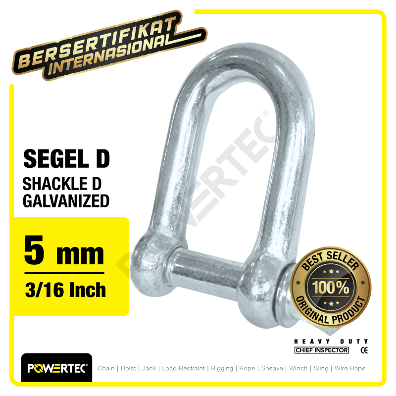 Shackle D Galvanized 5 mm – 1/4″ POWERTEC Segel Dee Galvanis