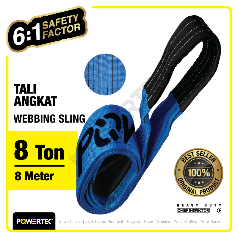 Webbing Sling Belt / Tali Angkat 8 Ton x 8 Meter POWERTEC Double Ply