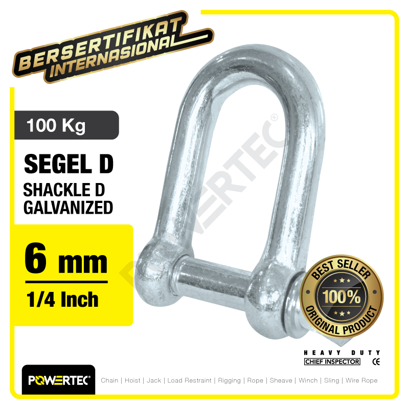 Shackle D Galvanized 6mm – 1/4″ POWERTEC Segel Dee Galvanis