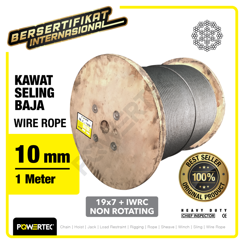 Wire Rope / Kawat Seling Baja 19×7 IWRC 10mm NR POWERTEC – 1 Meter