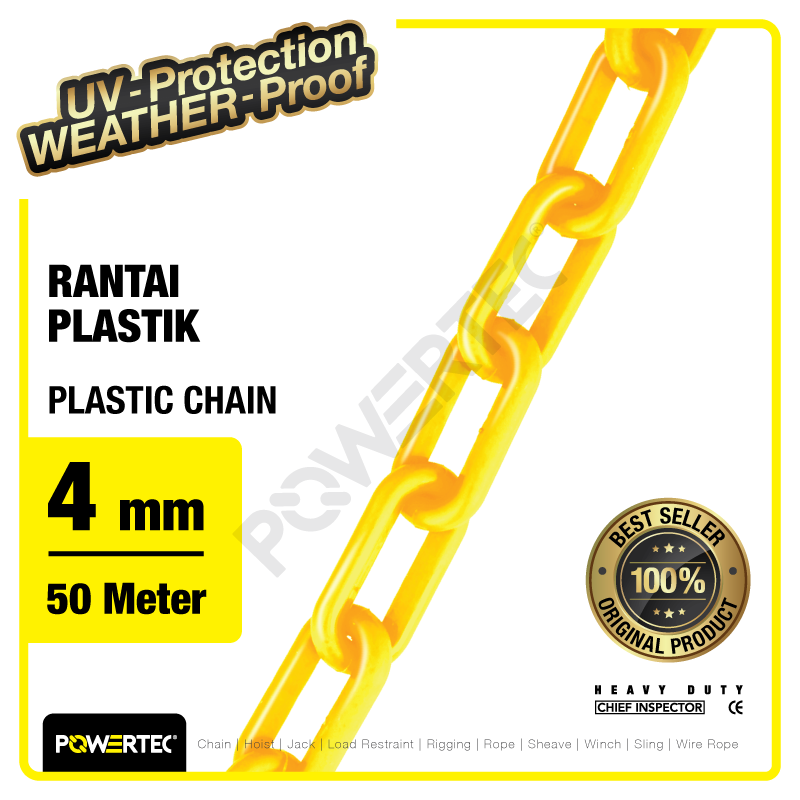 Rantai Plastik PVC 4mm x 50m Plastic Chain POWERTEC – Kuning