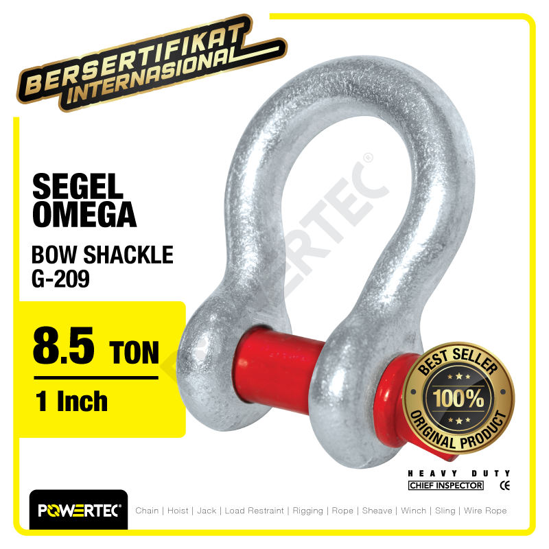 Bow Shackle Omega G209 8.5 Ton – 1″ POWERTEC Segel Screw Pin