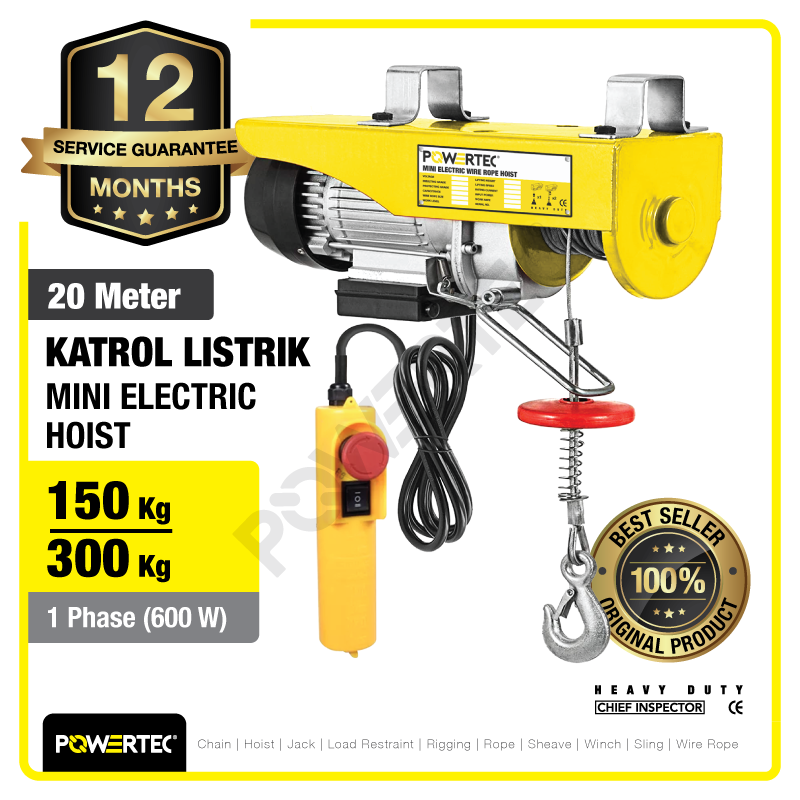 Mini Electric Hoist / Katrol Listrik 150/300 Kg x 20 Meter POWERTEC