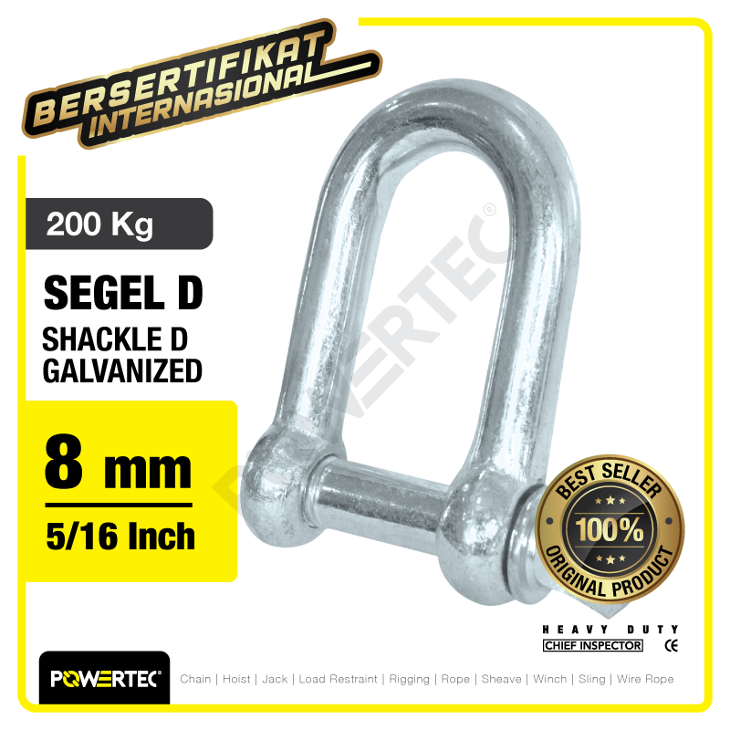 Shackle D Galvanized 8mm – 5/16″ POWERTEC Segel Dee Galvanis