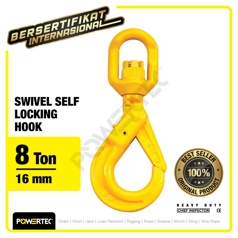 Swivel Self-Locking Hook 16mm – 8 Ton POWERTEC