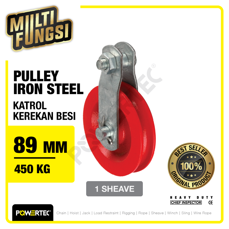 Pulley Steel Iron Katrol Kerekan 89mm 3-1/2″ – 1 Sheave Besi POWERTEC