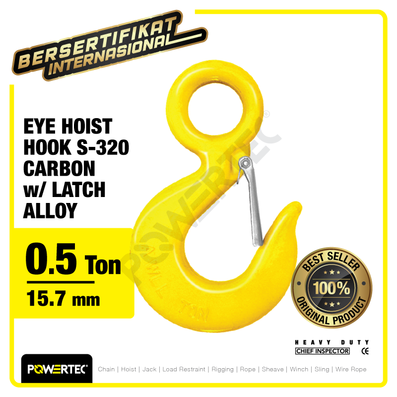 Eye Hoist Hook with Latch Carbon 0.5 Ton POWERTEC