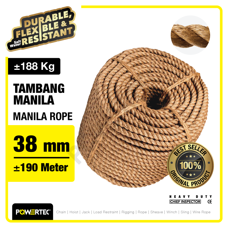 Tali Tambang Manila Rope 38mm x 190m x 188kg Tampar Dadung POWERTEC