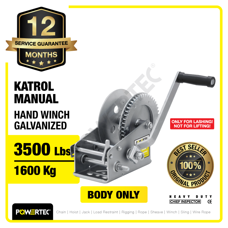 Hand Winch / Boat Winch / Katrol Manual 3500lbs / 1600Kg Galv POWERTEC