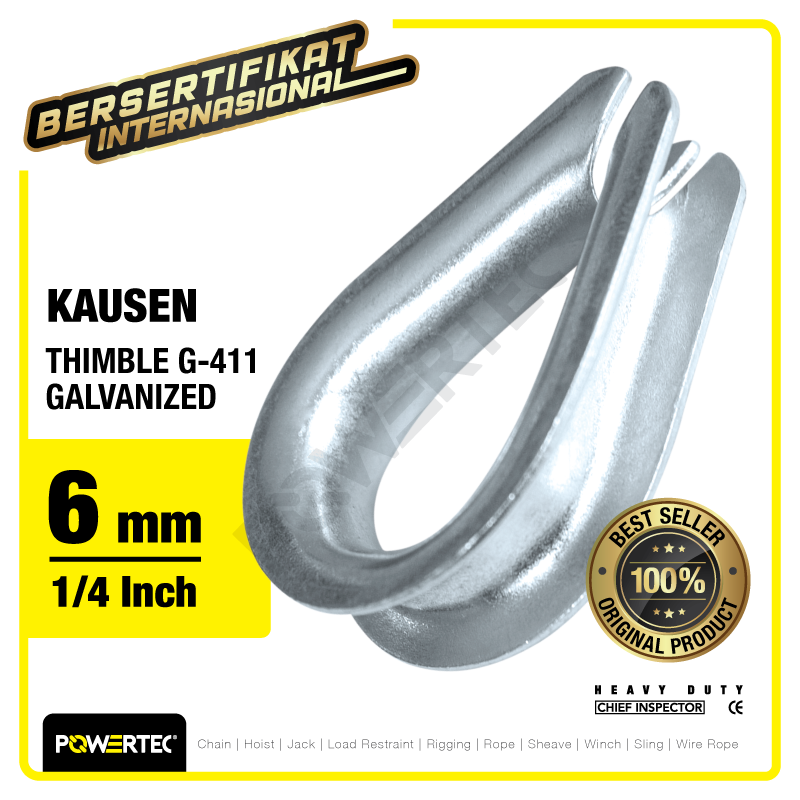 Thimble Wire Rope Kausen Sling G-411 6mm – 1/4″ Galvanized POWERTEC