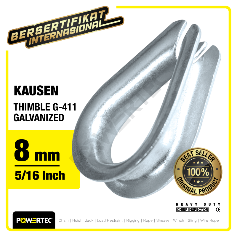 Thimble Wire Rope Kausen Sling G-411 8mm – 5/16″ Galvanized POWERTEC