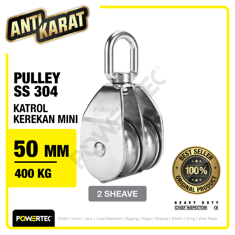 Small Pulley SS 304 Katrol Kerekan 50mm – 2 Sheave Stainless POWERTEC