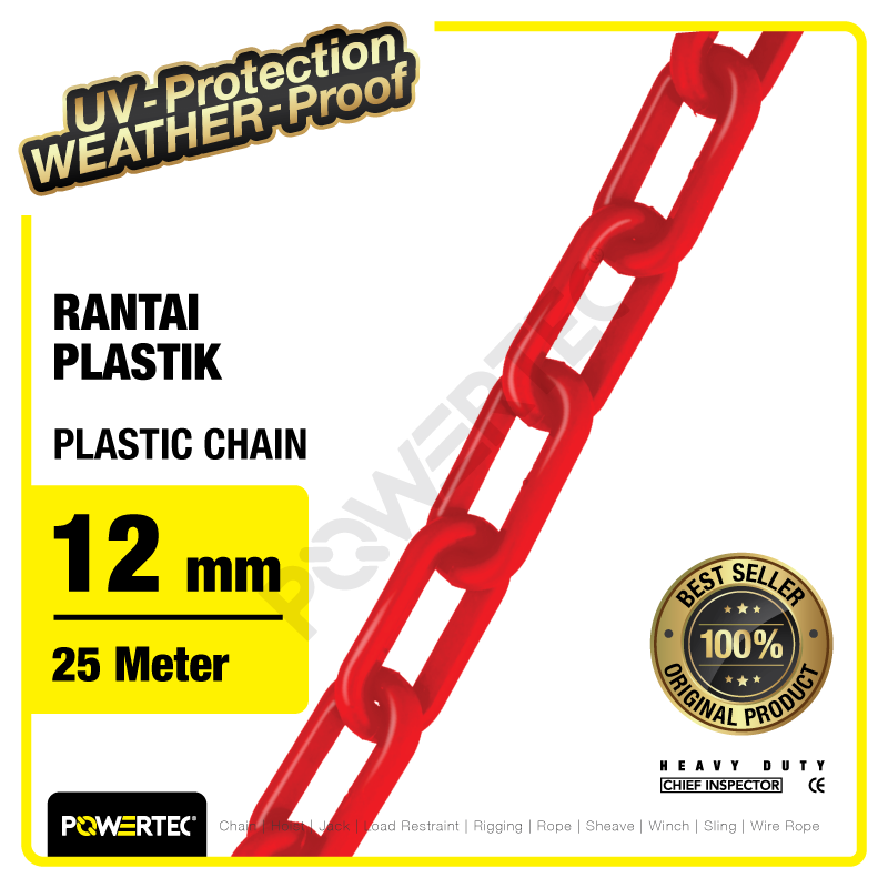 Rantai Plastik PVC 12mm x 25m Plastic Chain POWERTEC – Merah