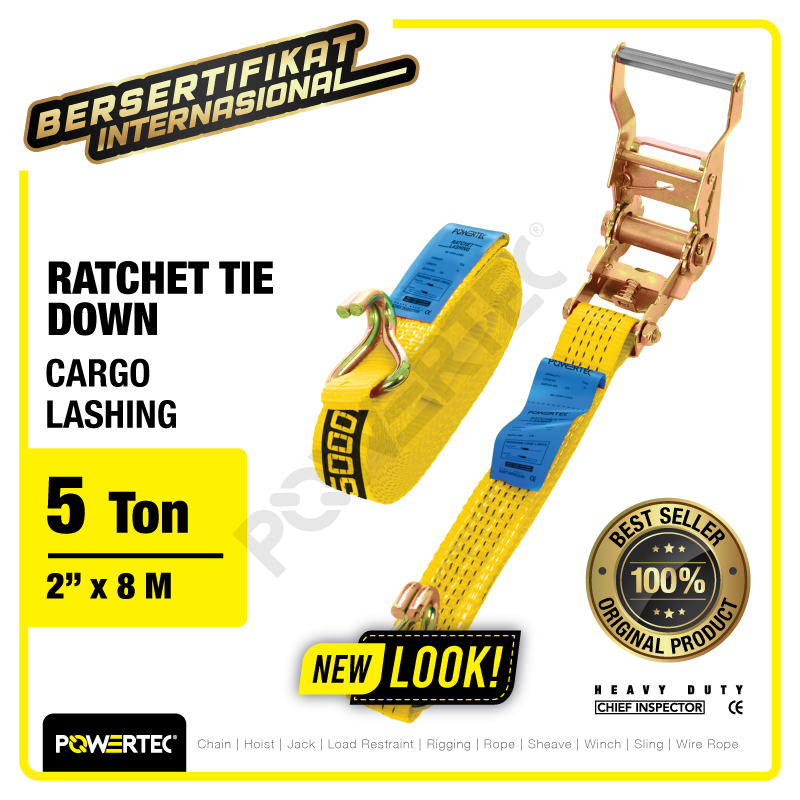 Ratchet Tie Down Cargo Lashing Belt 2″ x 8M Pengikat Barang POWERTEC