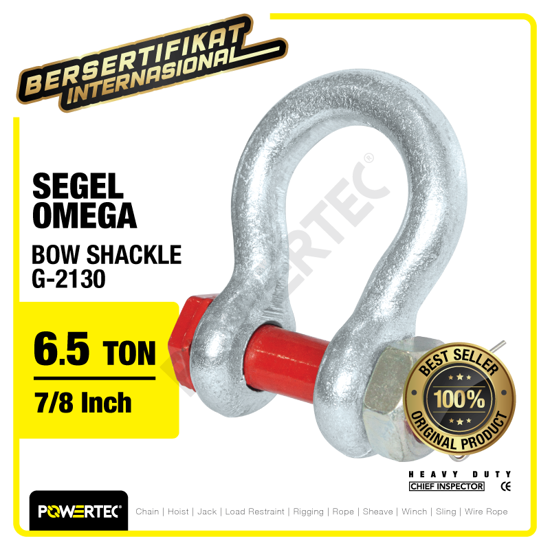 Bow Shackle Omega G2130 6.5 Ton – 7/8″ POWERTEC Segel Bolt Type