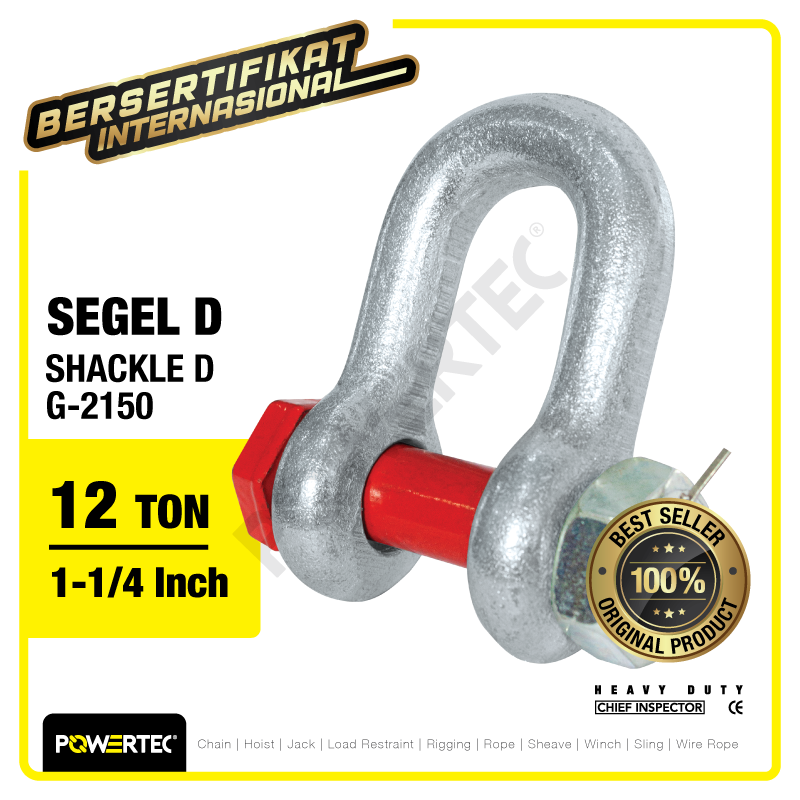 Shackle D G2150 12 Ton – 1-1/4″ POWERTEC Segel Dee Bolt Type