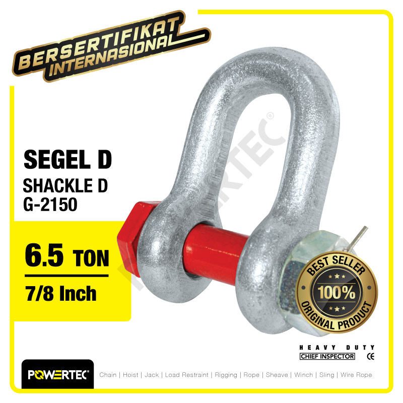 Shackle D G2150 6.5 Ton – 7/8″ POWERTEC Segel Dee Bolt Type