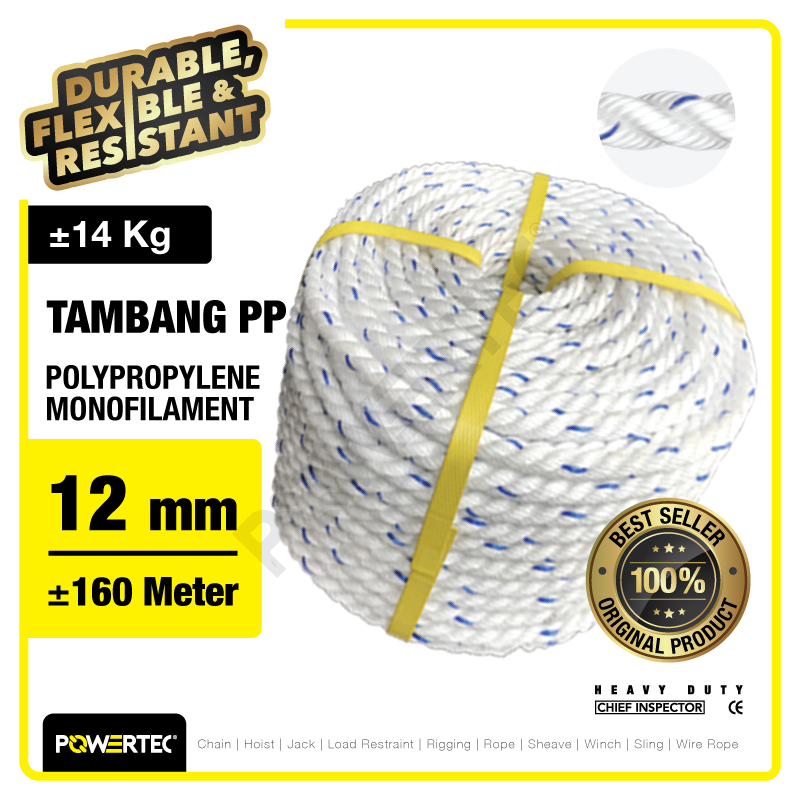 Tali Tambang PP 12mm x 200m Polypropylene PP Mono Rope POWERTEC