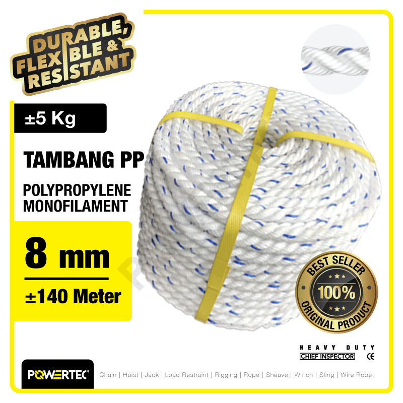 Tali Tambang PP 8mm x 200m Polypropylene PP Mono Rope POWERTEC