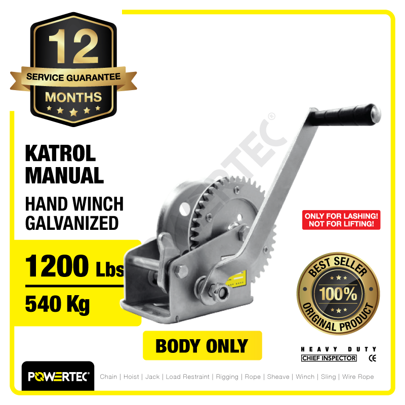 Hand Winch / Boat Winch / Katrol Manual 1200lbs / 540Kg Galv POWERTEC