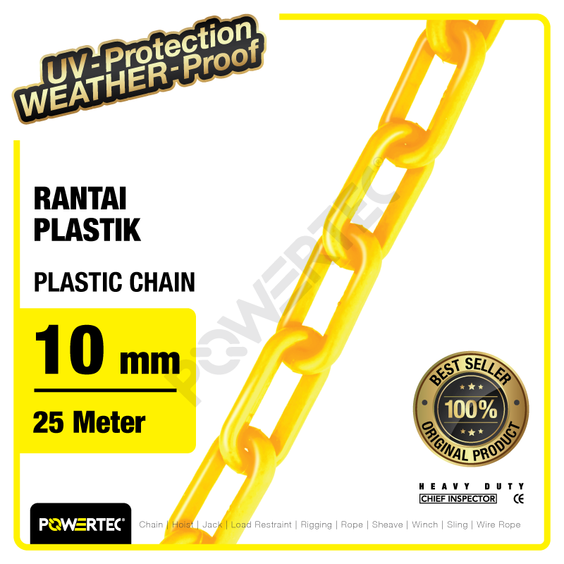 Rantai Plastik PVC 10mm x 25m Plastic Chain POWERTEC – Kuning