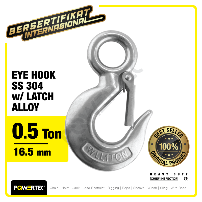 Eye Hoist Hook with Latch SS 304 – 0.5 Ton POWERTEC